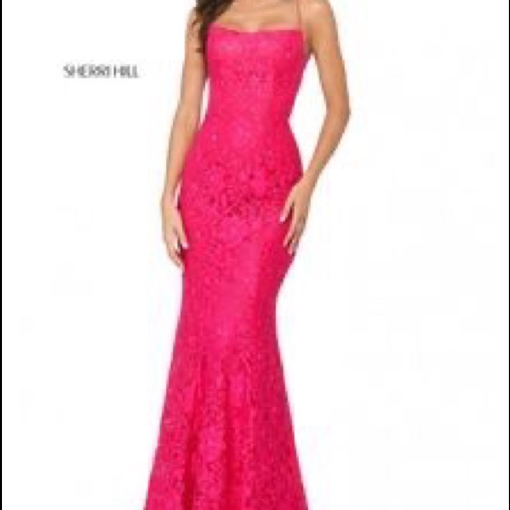 Beautiful bright pink Sherry Hill lace dress - Picture 3 of 5